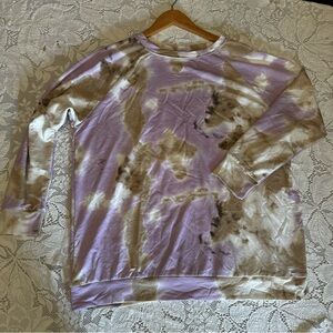 Tie Dye Printed Purple and Tan Longsleeve Top